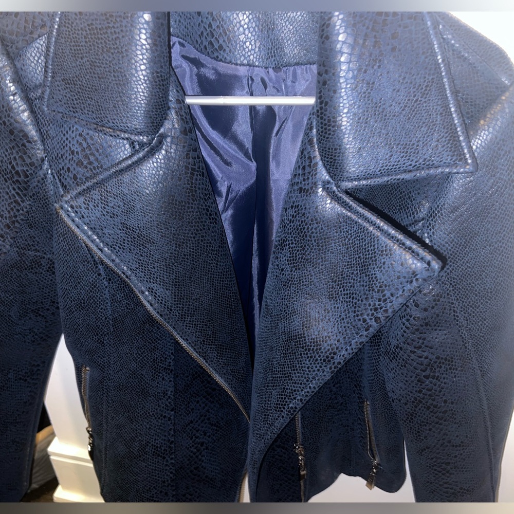 Navy blue faux leather biker jacket